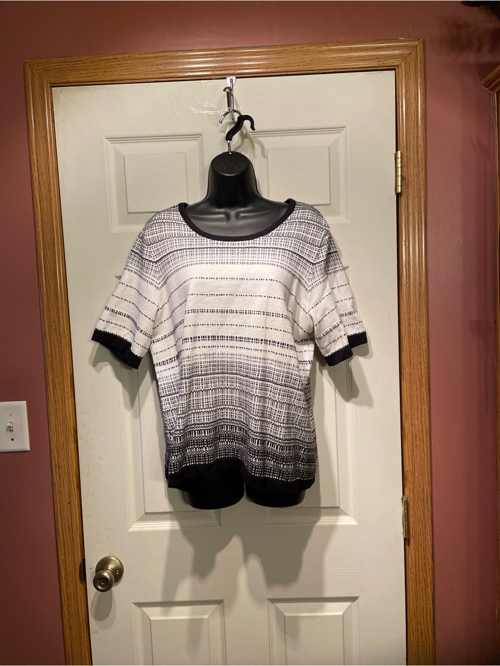 Christopher & Banks Black and White Short-Sleeve Knit Top